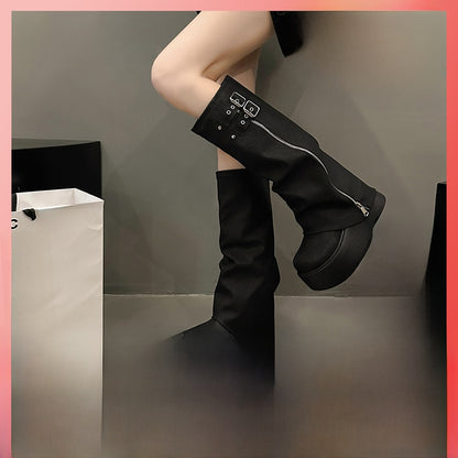 High-heeled long boots