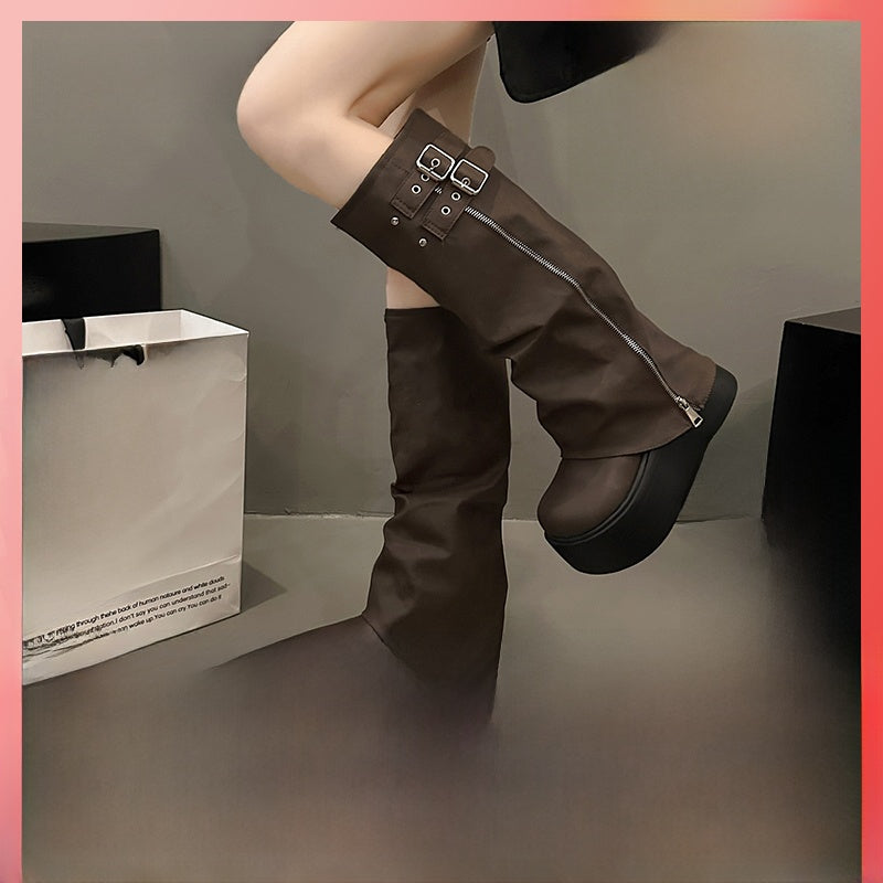 High-heeled long boots