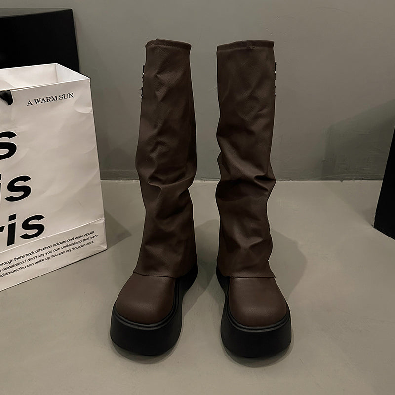 High-heeled long boots
