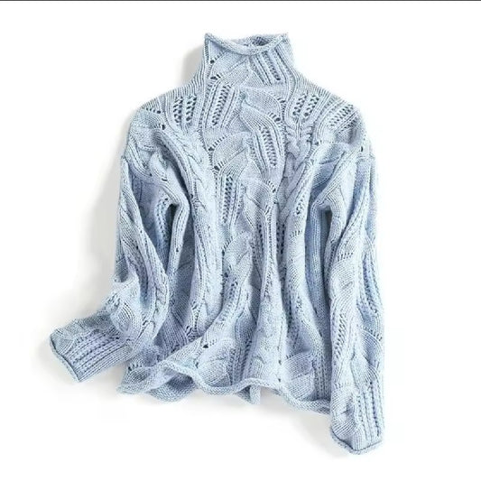 High Neck Cable Knit Cashmere Blend Sweater
