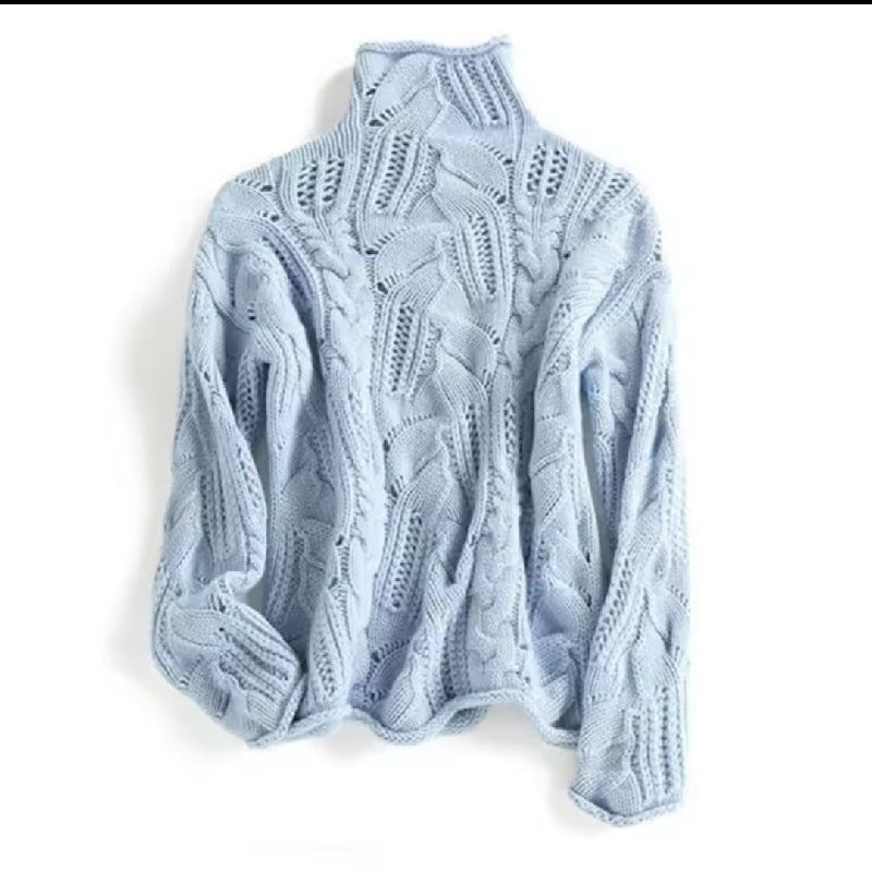 High Neck Cable Knit Cashmere Blend Sweater