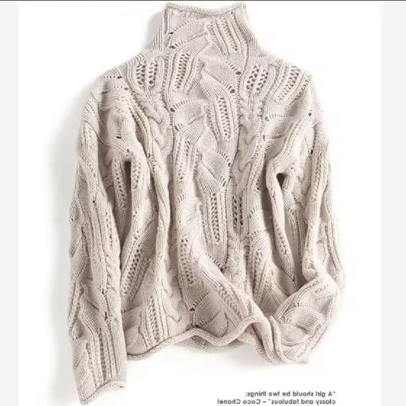 High Neck Cable Knit Cashmere Blend Sweater