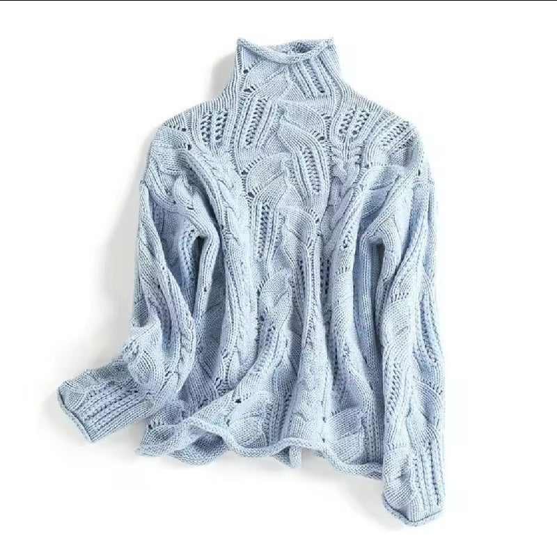High Neck Cable Knit Cashmere Blend Sweater