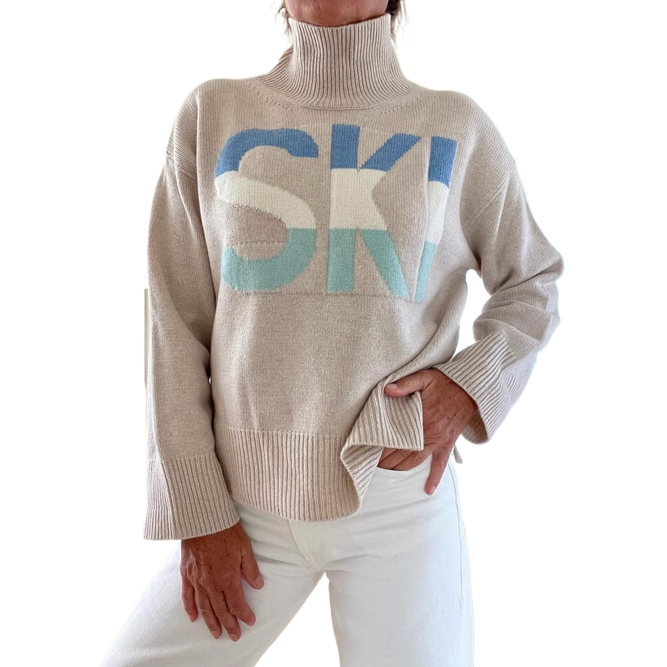 High-Neck Letter Long-Sleeve Knitted Sweater