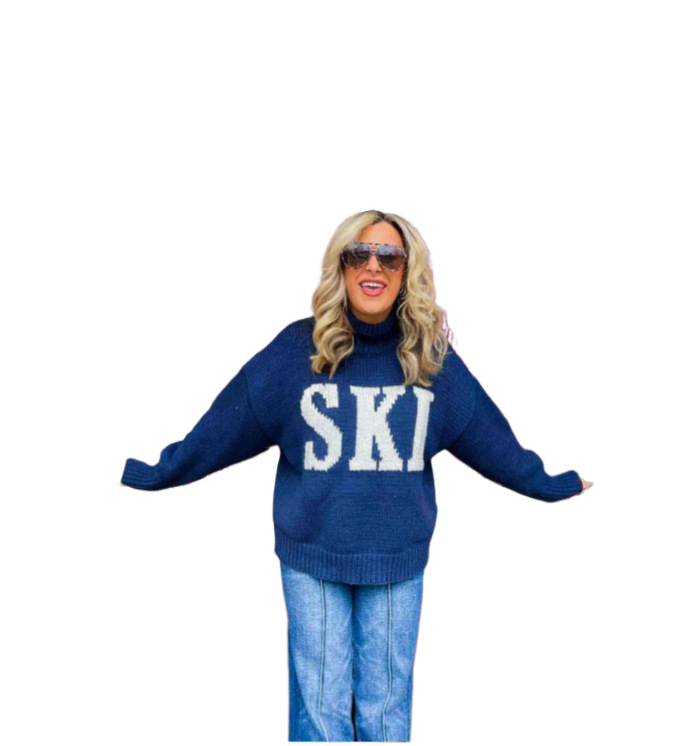 High-Neck Letter Long-Sleeve Knitted Sweater