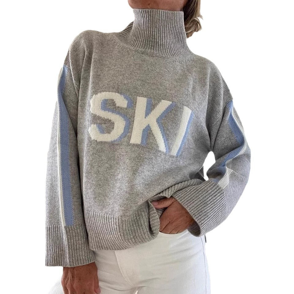 High-Neck Letter Long-Sleeve Knitted Sweater