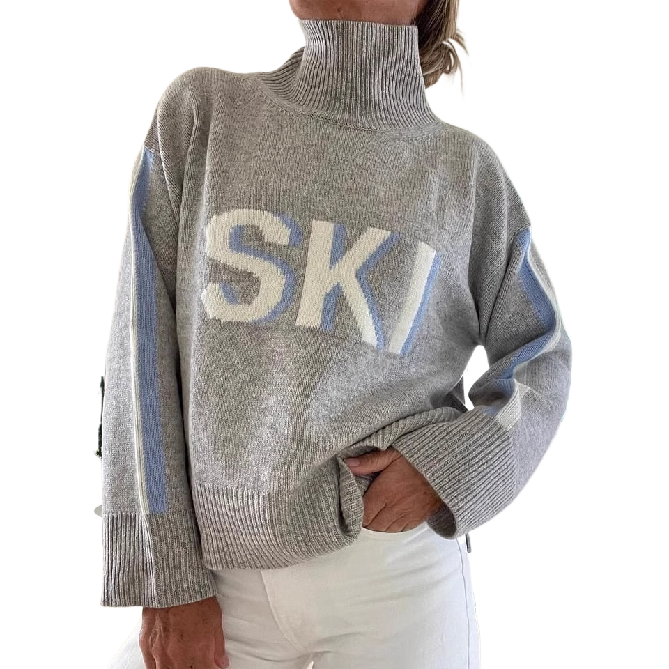 High-Neck Letter Long-Sleeve Knitted Sweater