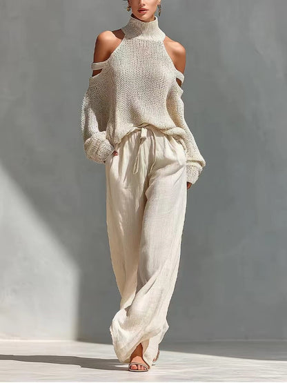 High-neck top and long pants