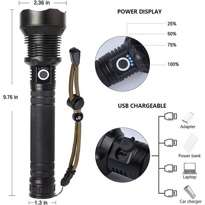 High Power Zoom LED Flashlight USB Rechargeable