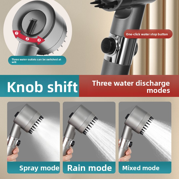 High-Pressure Filter Shower Head with Multiple Spray Modes