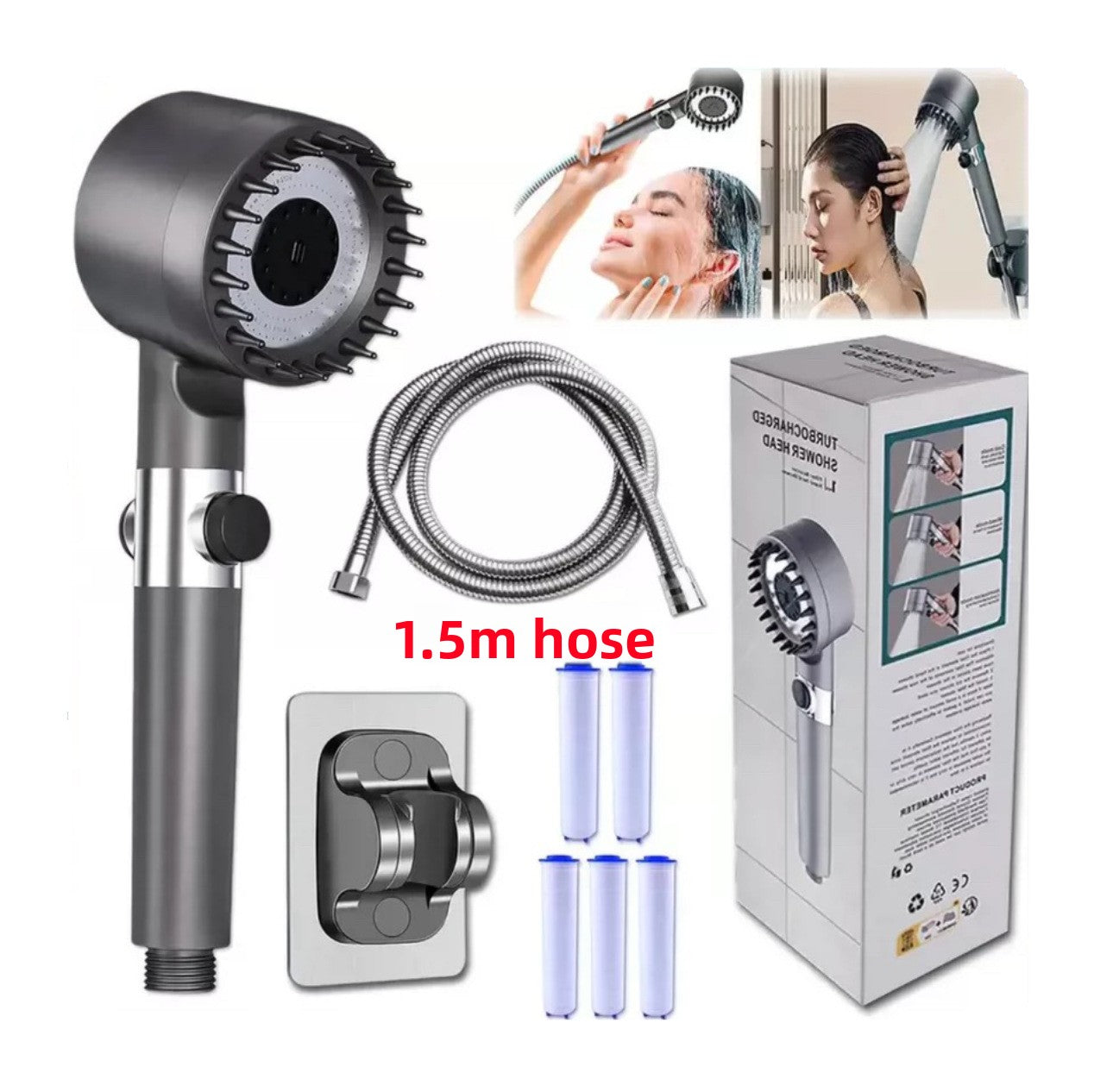High Pressure Shower Head with Filter and Multiple Spray Modes