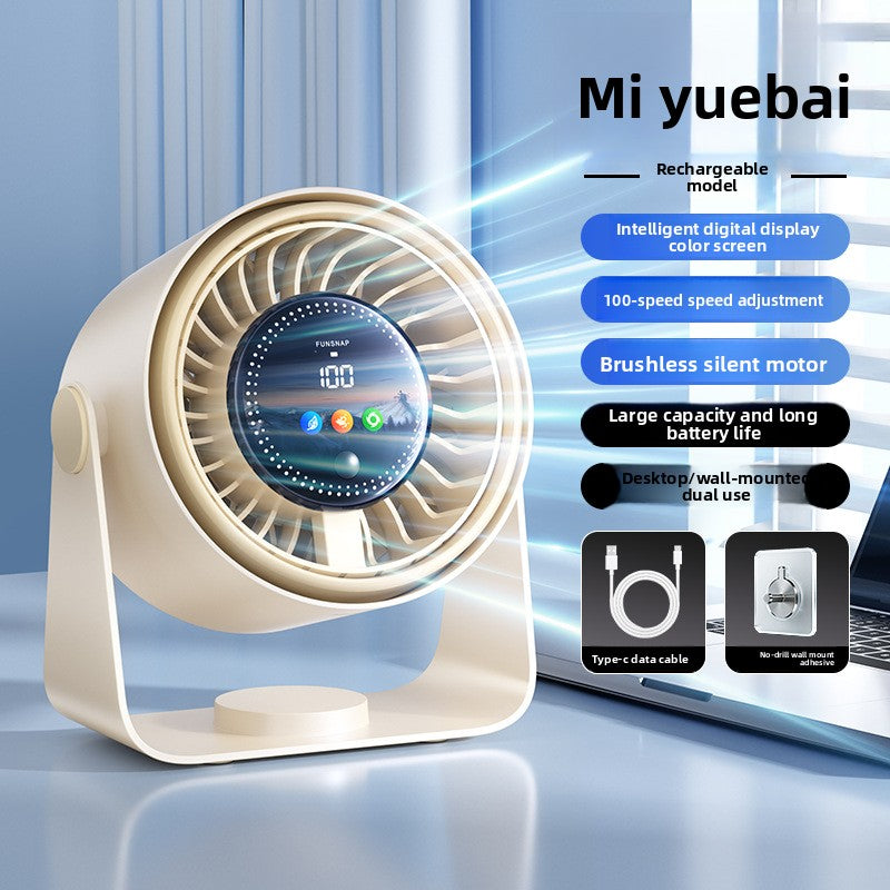 High-Speed Turbine Mini Fan with Color Screen, USB Rechargeable Portable Desktop Fan
