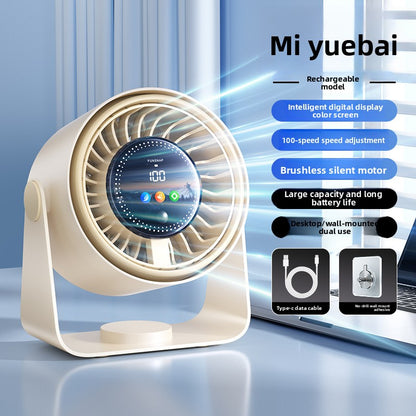 High-Speed Turbine Mini Fan with Color Screen, USB Rechargeable Portable Desktop Fan