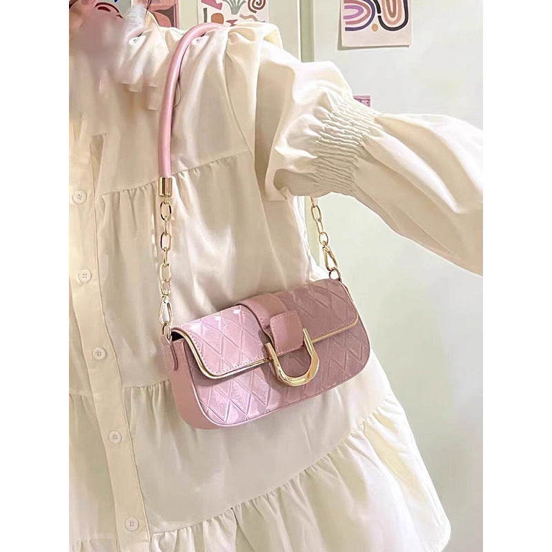 High texture simple temperament chain small square bag