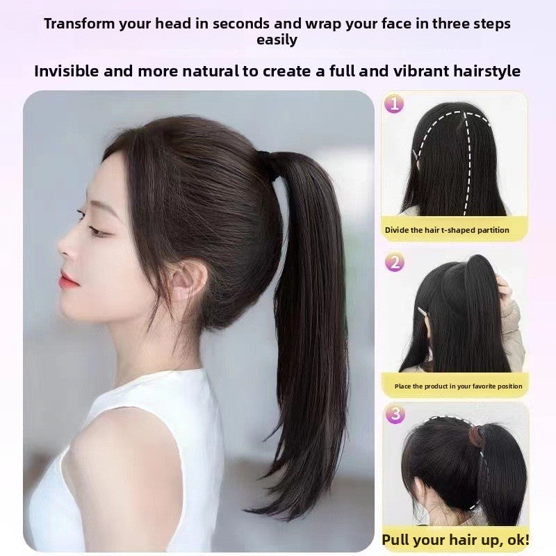 High top of the head with a bun and a false braid
