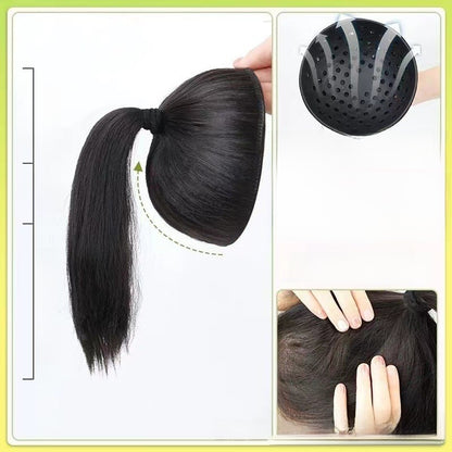 High top of the head with a bun and a false braid