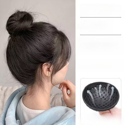 High top of the head with a bun and a false braid