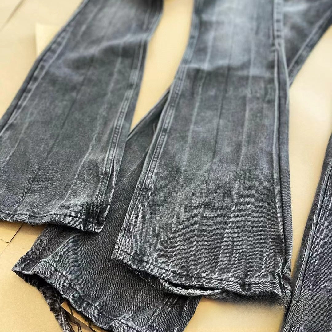 High Waist Cotton Micro-Flare Jeans
