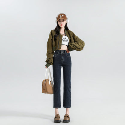 High Waist Denim Pants Women Straight Leg Stretch Jeans