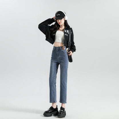 High Waist Denim Pants Women Straight Leg Stretch Jeans
