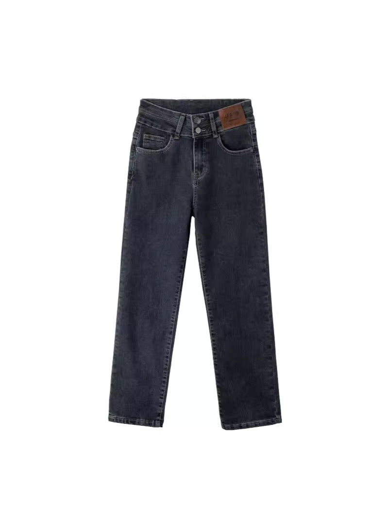 High Waist Denim Pants Women Straight Leg Stretch Jeans