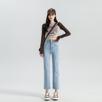 High Waist Denim Pants Women Straight Leg Stretch Jeans
