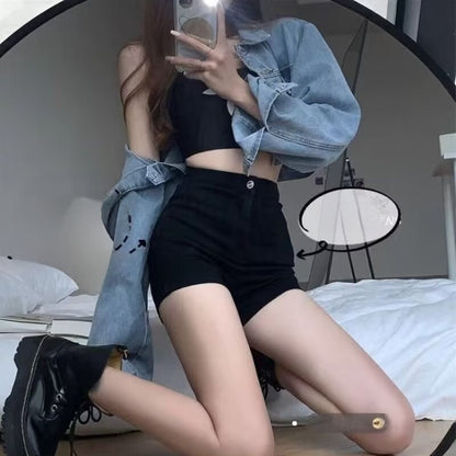 High Waist Denim Shorts A-shaped Slim Fit Hot Pants