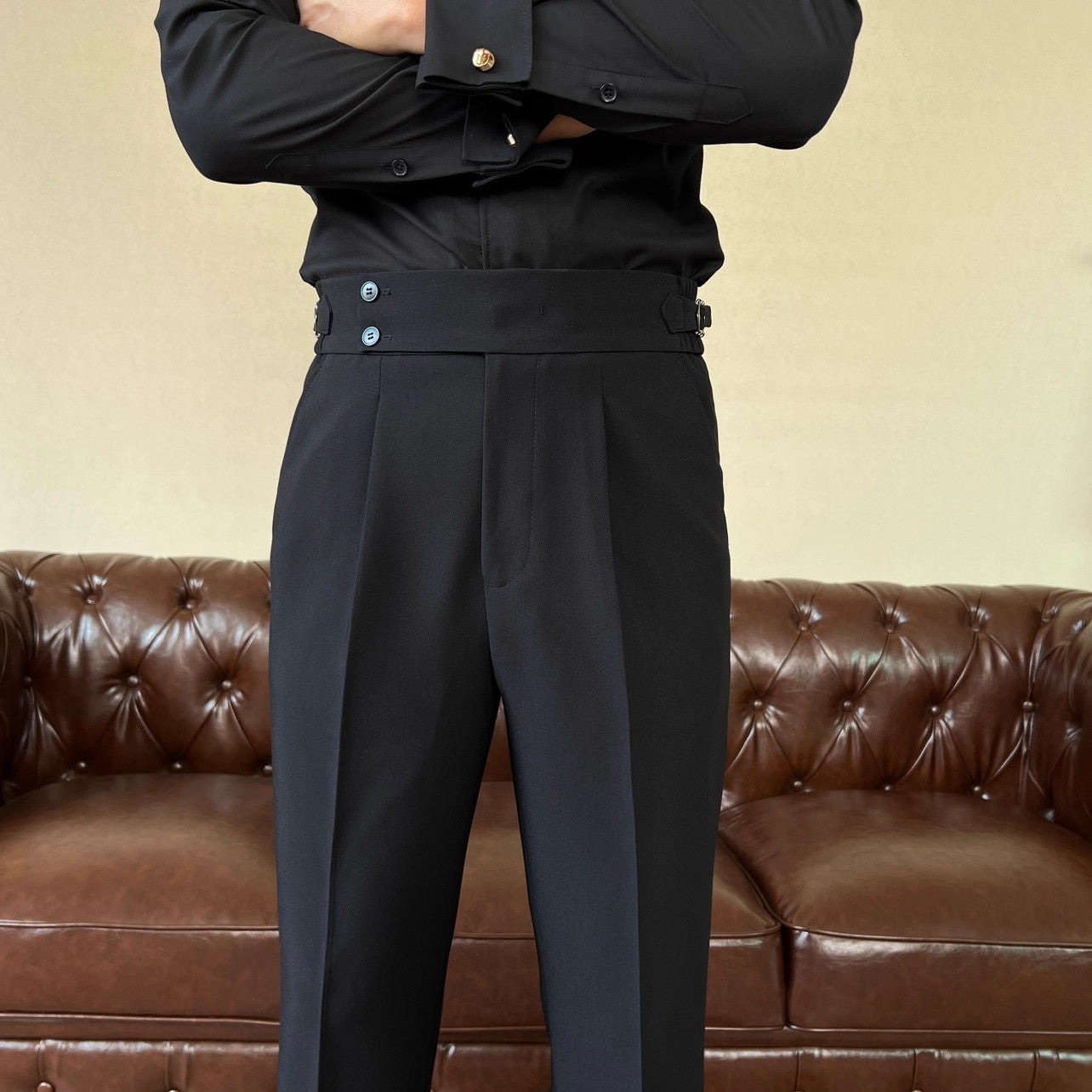 High Waist Draped Nine-Point Trousers
