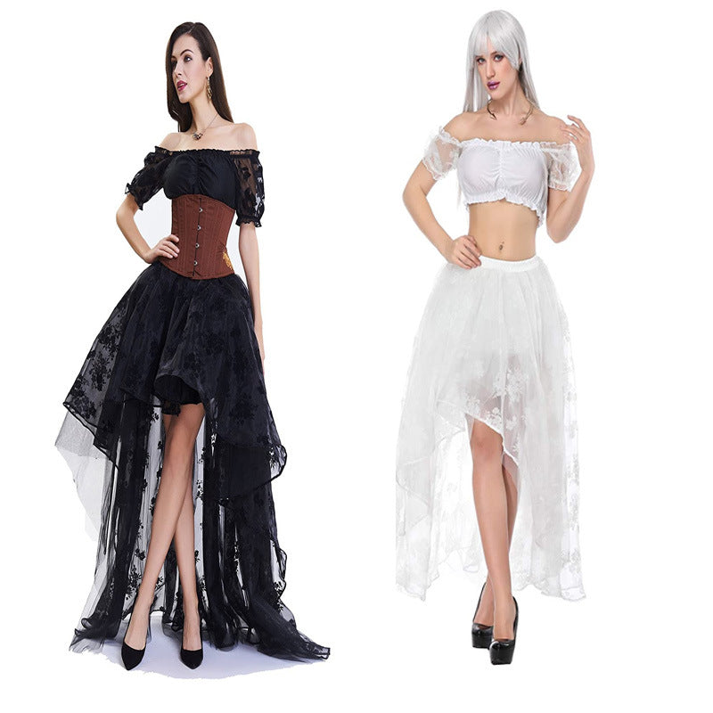 High Waist Elasticized Mesh Irregular Skirt