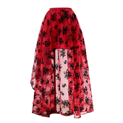 High Waist Elasticized Mesh Irregular Skirt