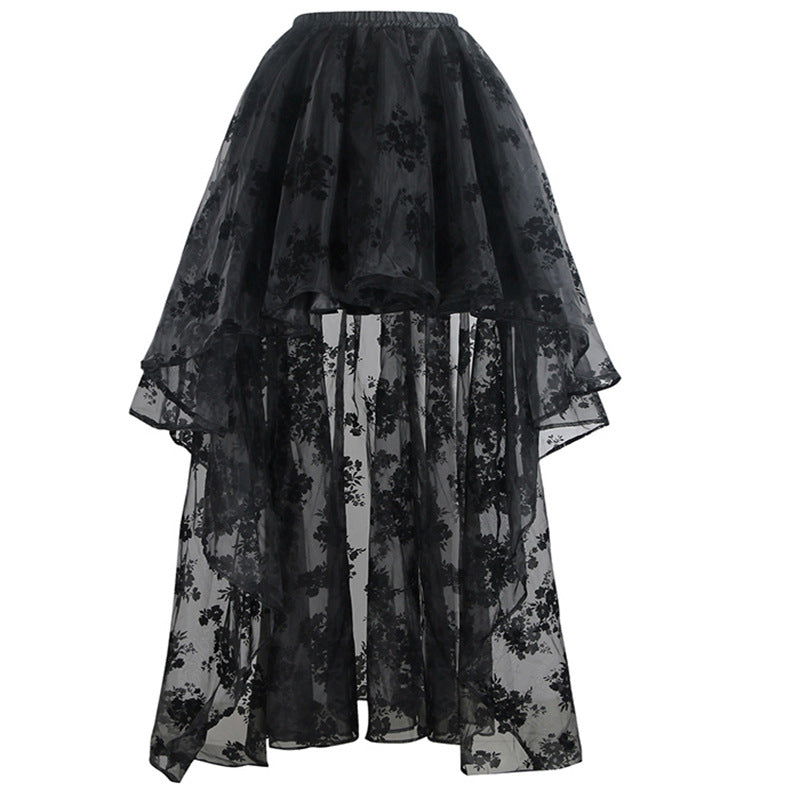 High Waist Elasticized Mesh Irregular Skirt