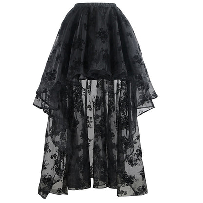 High Waist Elasticized Mesh Irregular Skirt