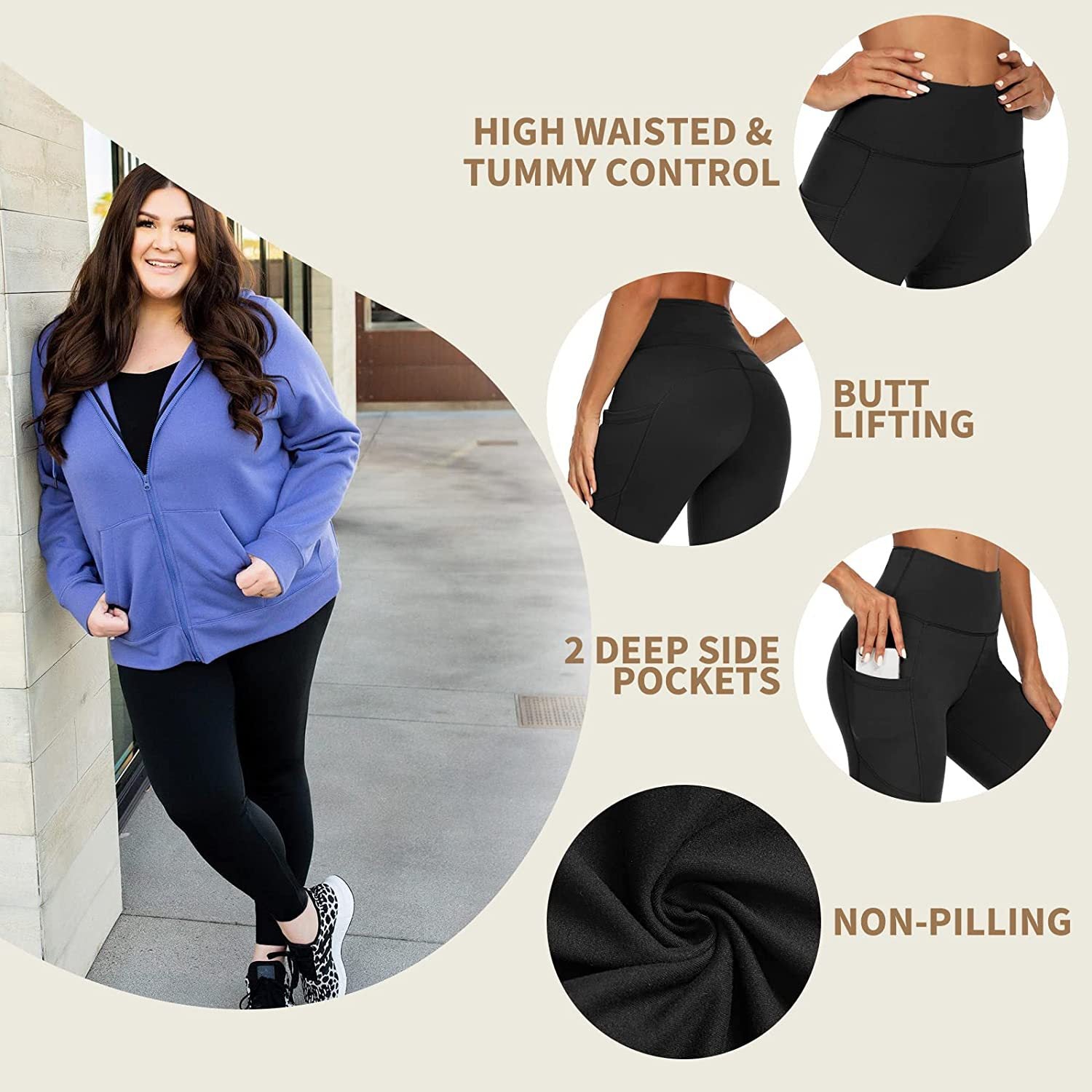 High Waist Fleece Lined Yoga Pants with Pockets