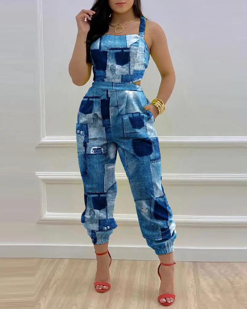 High Waist Lace-Up Leggings Jumpsuit
