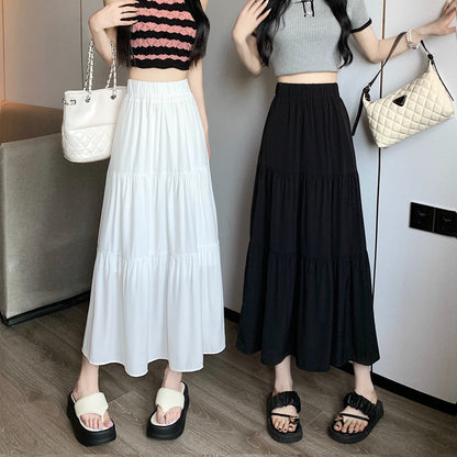 High Waist Layered A-Line Midi Skirt