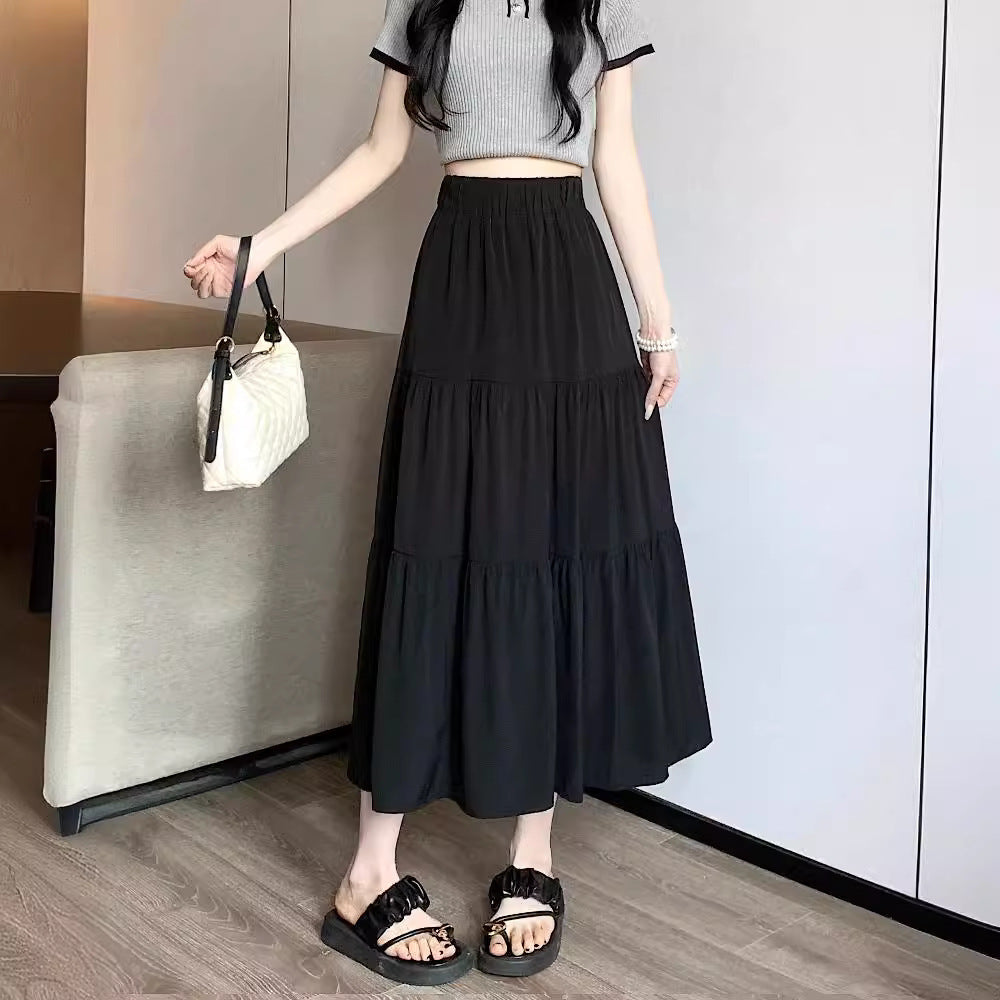 High Waist Layered A-Line Midi Skirt