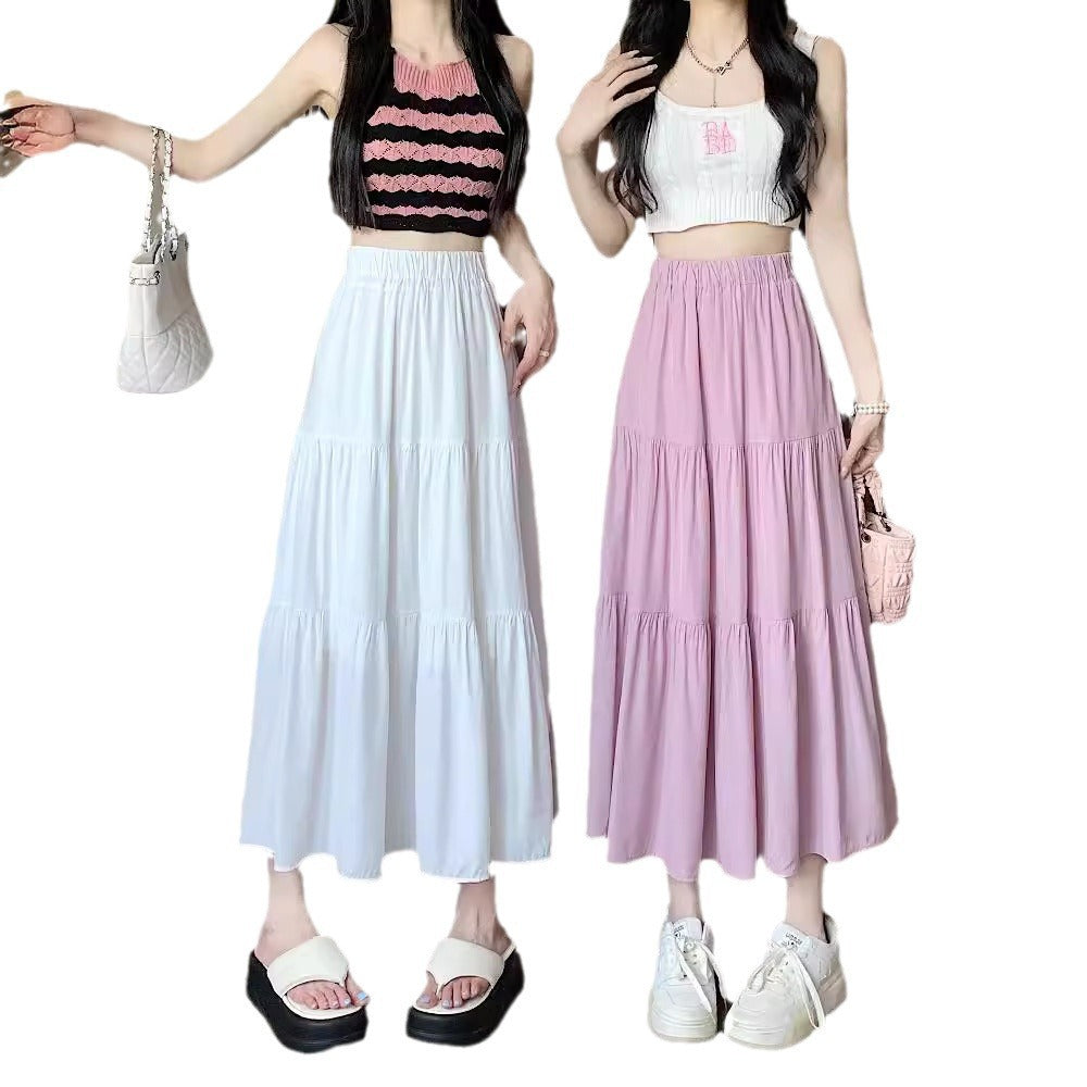 High Waist Layered A-Line Midi Skirt