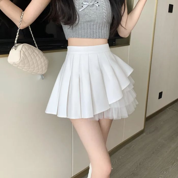 High Waist Mesh A-Line Pleated Skirt