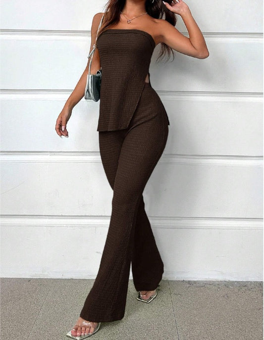 High Waist Micro-Flare Pants and Strapless Top Set