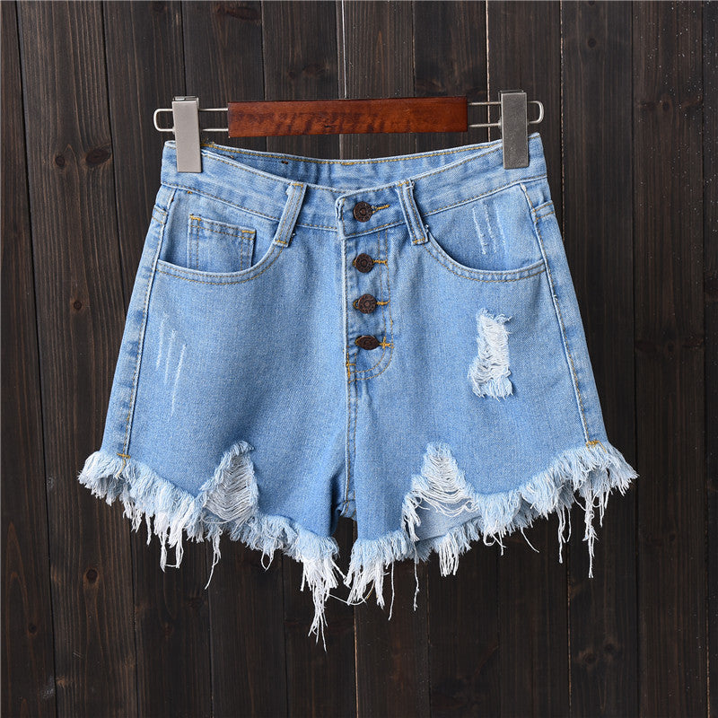 High Waist Ripped Denim Shorts Wide Leg