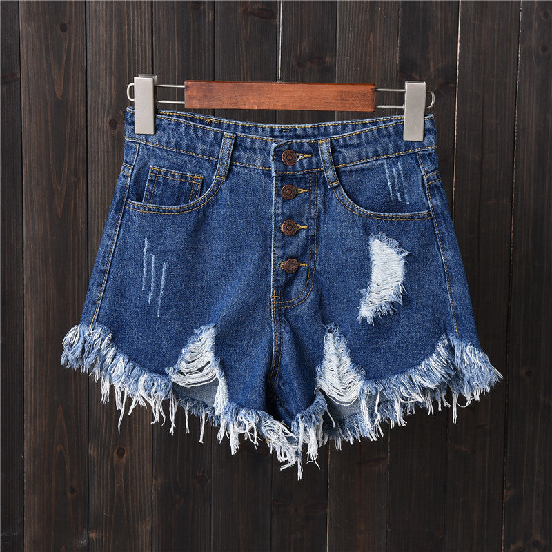 High Waist Ripped Denim Shorts Wide Leg