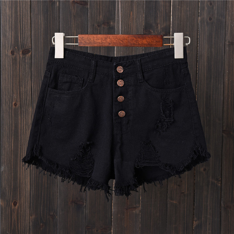 High Waist Ripped Denim Shorts Wide Leg