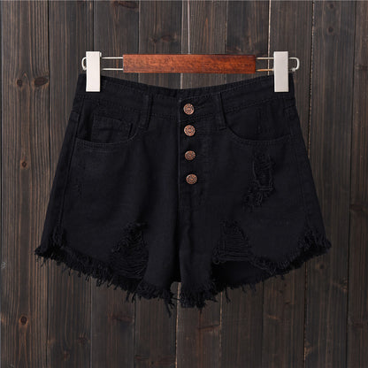 High Waist Ripped Denim Shorts Wide Leg