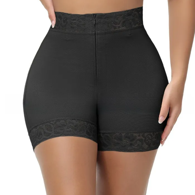 High-Waist Shaping Shorts with Lace Trim