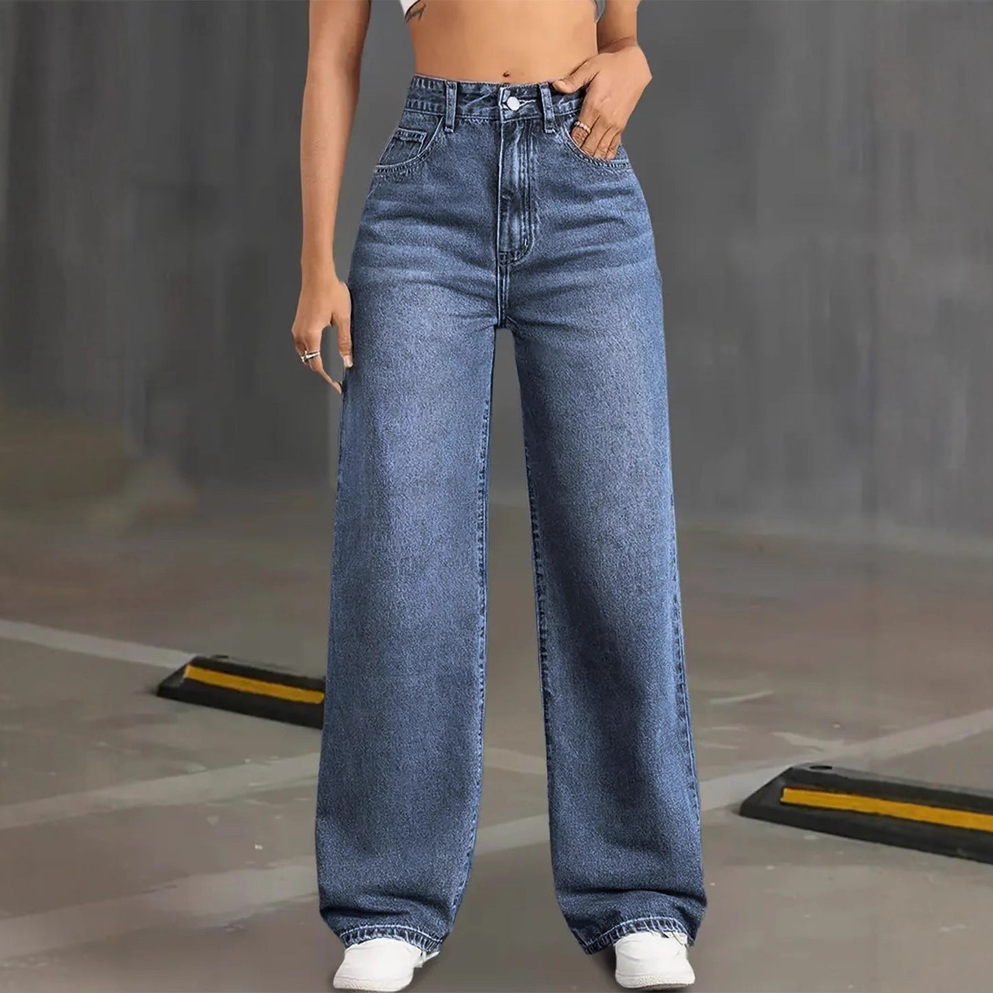 High Waist Straight Leg Stretch Jeans