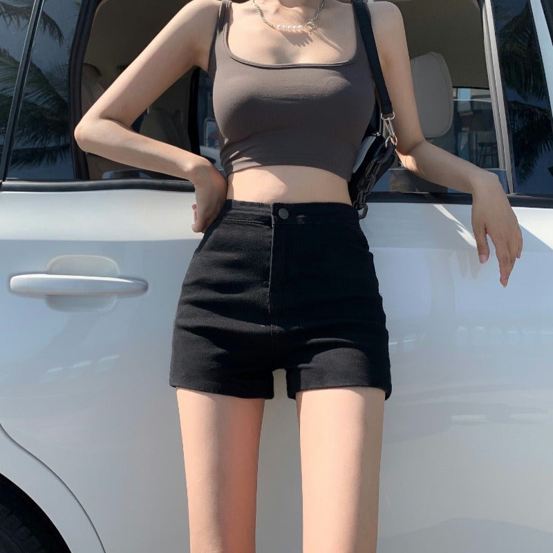 High Waist Stretch Denim Shorts
