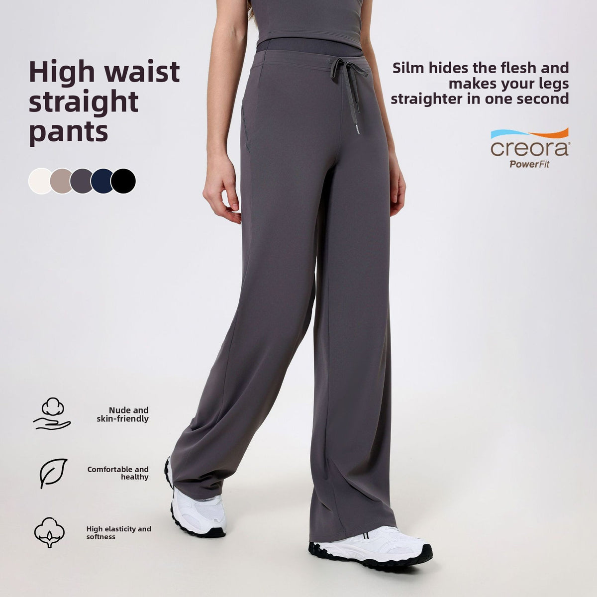 High Waist Threaded Abdominal Tinder Sports Loose Straight Pants