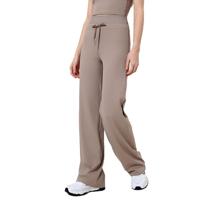 High Waist Threaded Abdominal Tinder Sports Loose Straight Pants