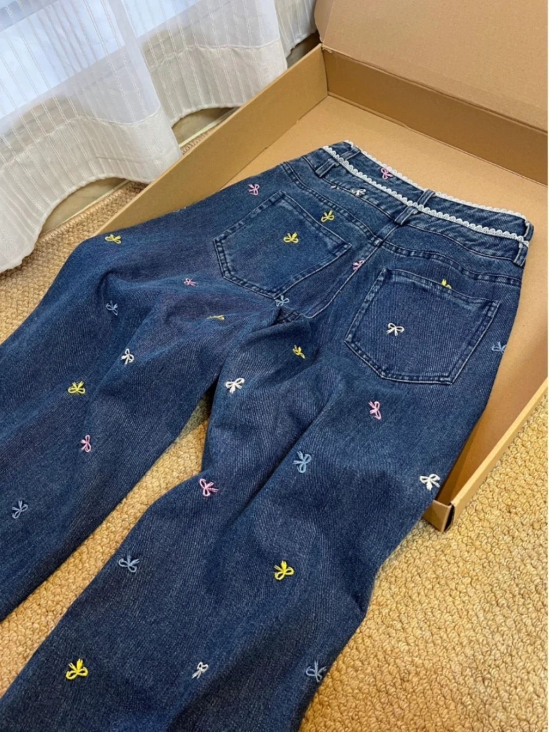 High Waist Wide Leg Bow Jeans