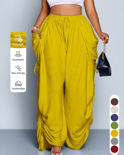 High Waist Wide Leg Linen Blend Drawstring Pants